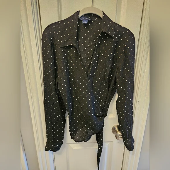 Ann Taylor Black Wrap 100% Silk Top - Picture 2 of 4